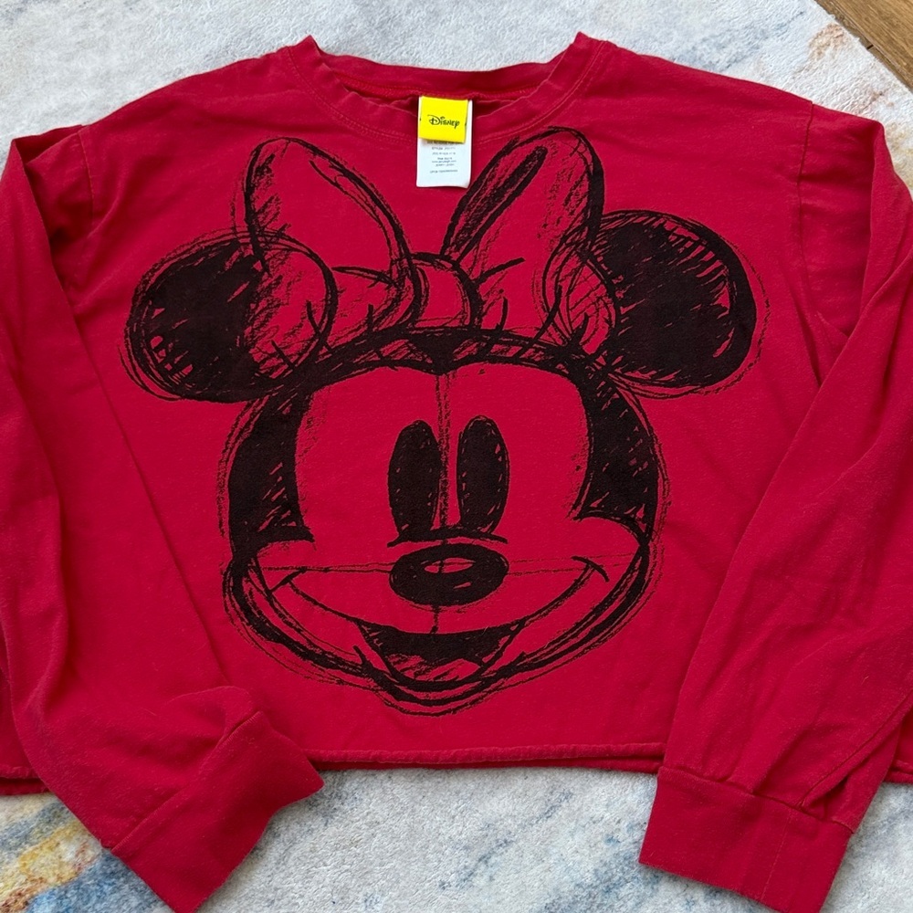 Disney Minnie Mouse Red Cropped Sweatshirt | Graphic Crewneck Pullover